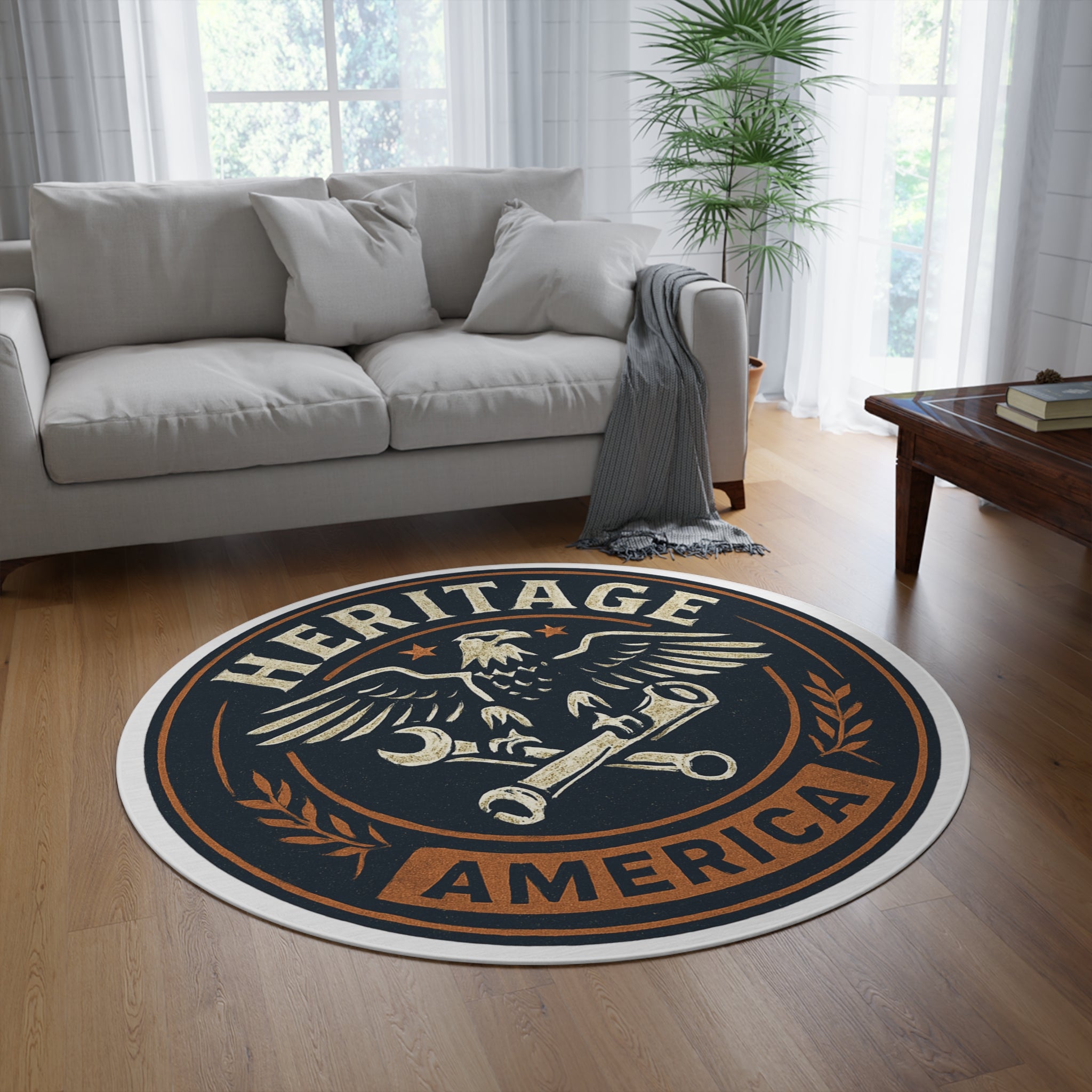 Garage Eagle Round Rug | Patriotic Americana Floor Mat