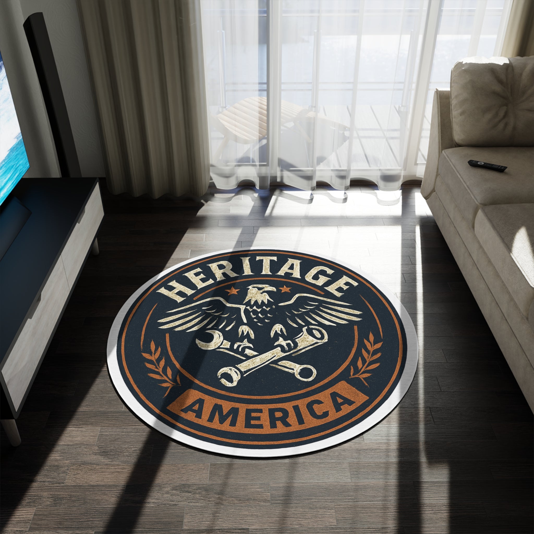 Garage Eagle Round Rug | Patriotic Americana Floor Mat